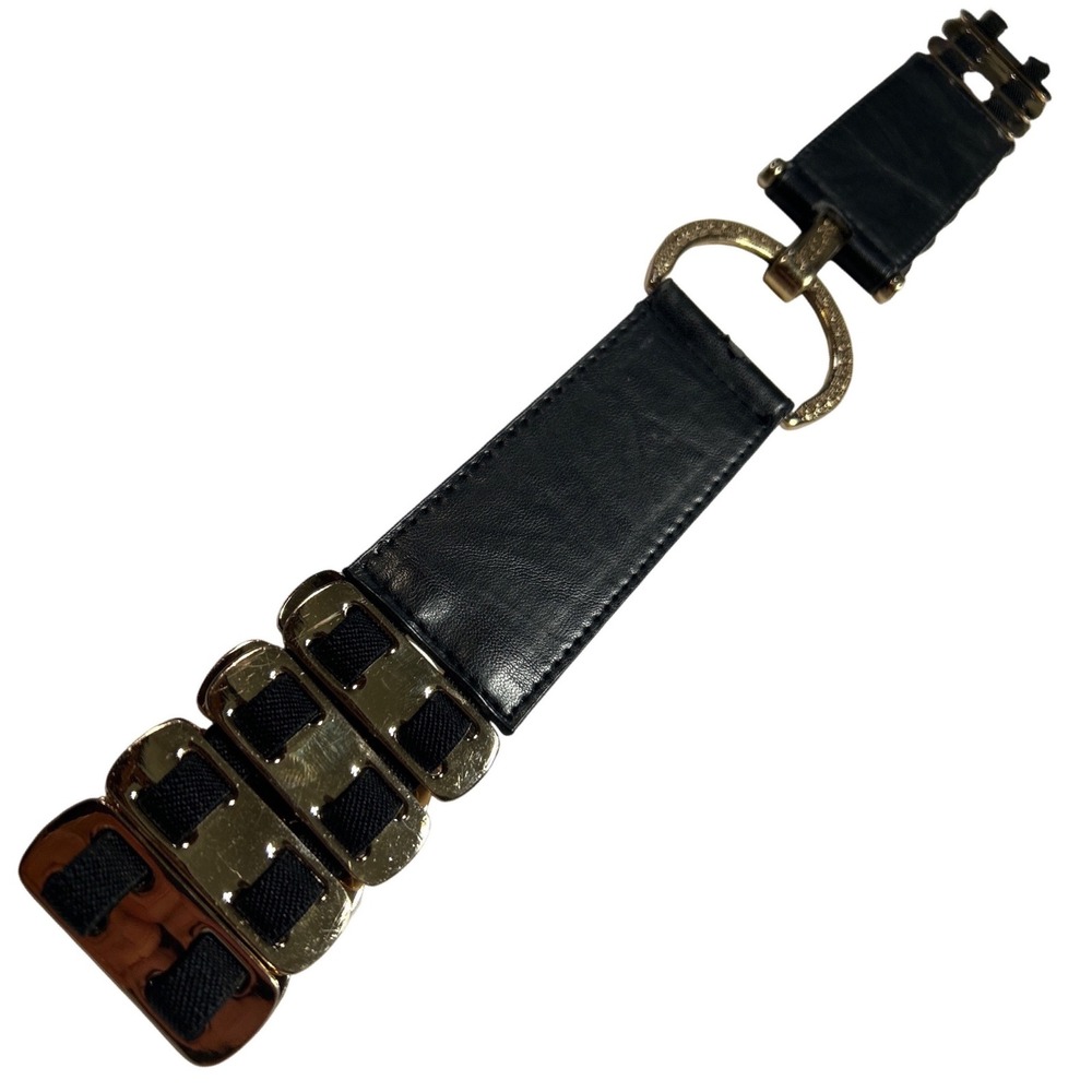 Frank Lyman Design Black Gold Metal Link Elastic Cinch Waist Belt‎ 34"+
